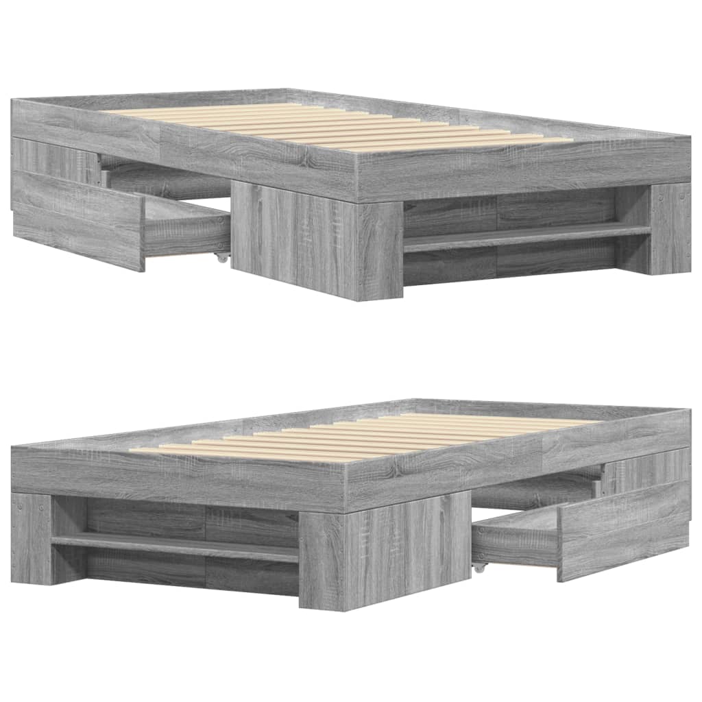 Bedframe bewerkt hout grijs sonoma eikenkleurig 100x200 cm Bedden & bedframes | Creëer jouw Trendy Thuis | Gratis bezorgd & Retour | Trendy.nl