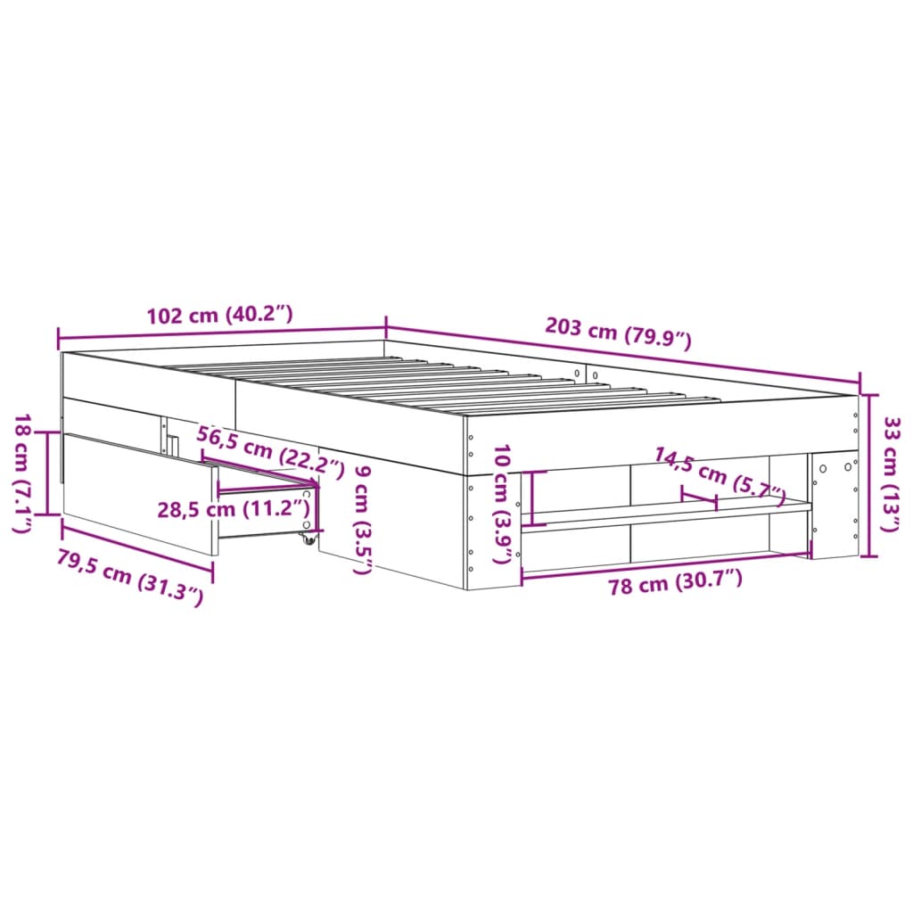 Bedframe bewerkt hout grijs sonoma eikenkleurig 100x200 cm Bedden & bedframes | Creëer jouw Trendy Thuis | Gratis bezorgd & Retour | Trendy.nl