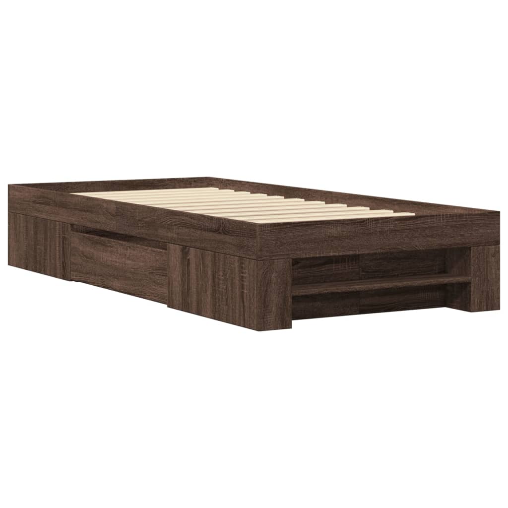 Bedframe bewerkt hout bruin eikenkleur 90x200 cm Bedden & bedframes | Creëer jouw Trendy Thuis | Gratis bezorgd & Retour | Trendy.nl