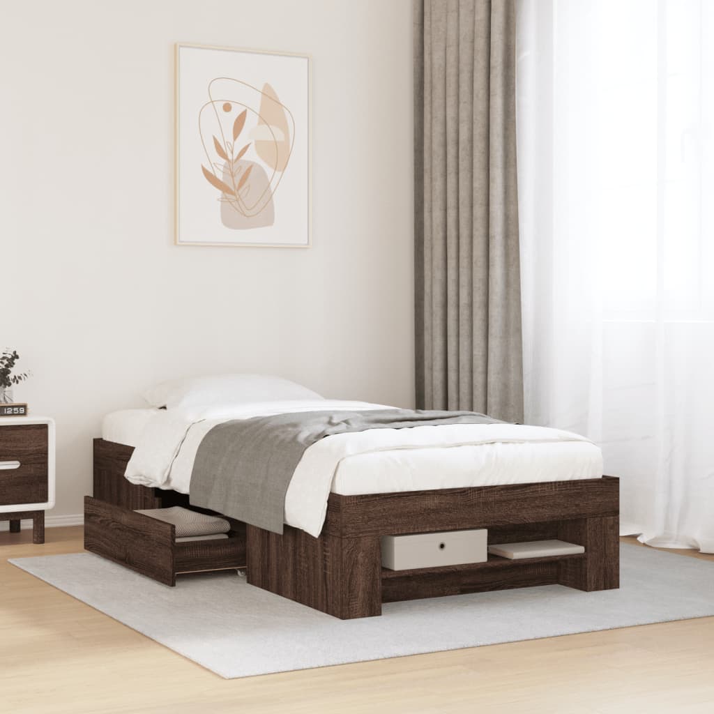 Bedframe bewerkt hout bruin eikenkleur 90x200 cm Bedden & bedframes | Creëer jouw Trendy Thuis | Gratis bezorgd & Retour | Trendy.nl