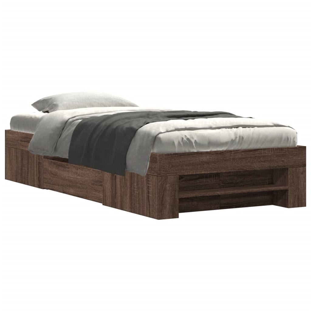 Bedframe bewerkt hout bruin eikenkleur 90x200 cm Bedden & bedframes | Creëer jouw Trendy Thuis | Gratis bezorgd & Retour | Trendy.nl