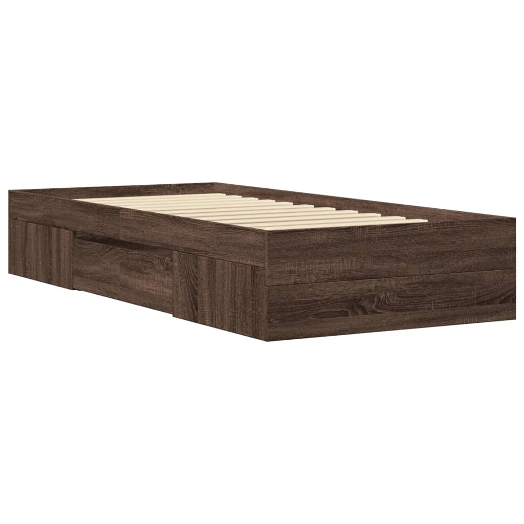 Bedframe bewerkt hout bruin eikenkleur 90x200 cm Bedden & bedframes | Creëer jouw Trendy Thuis | Gratis bezorgd & Retour | Trendy.nl