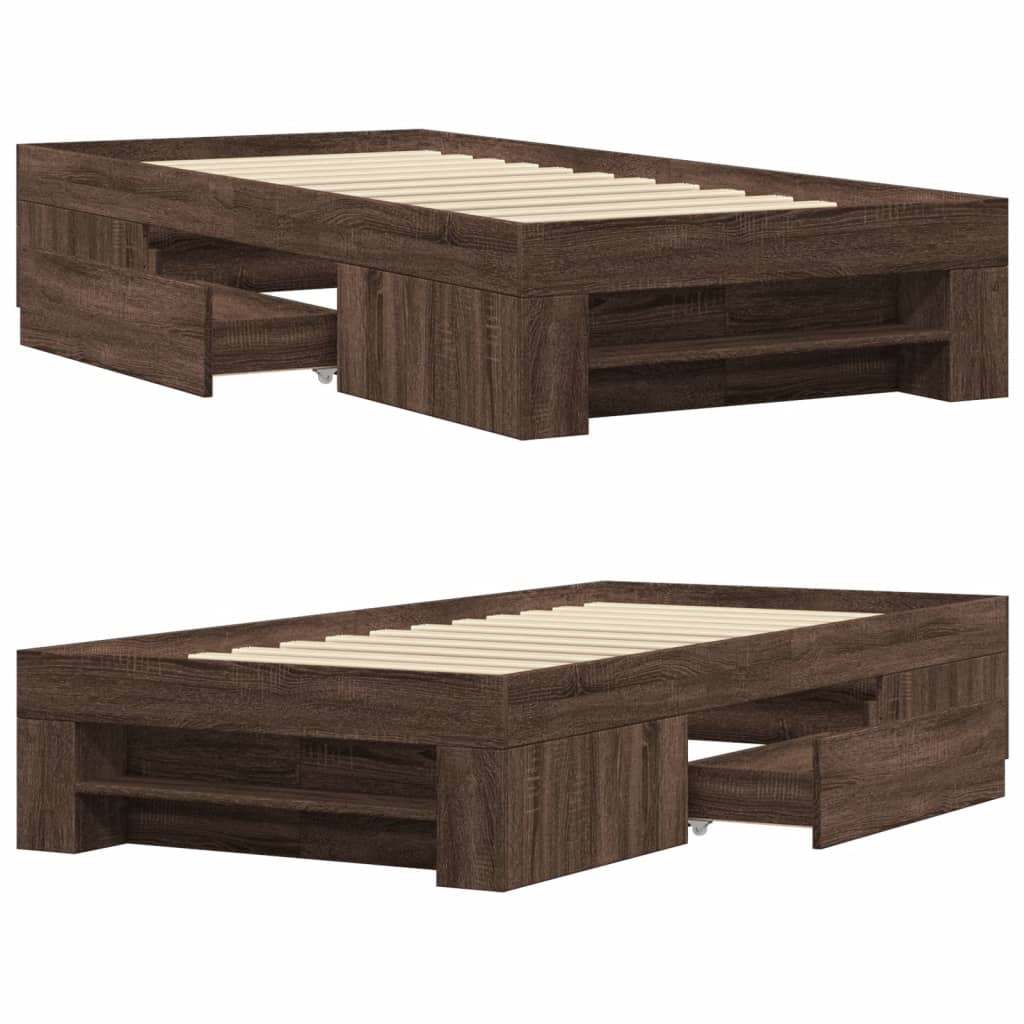 Bedframe bewerkt hout bruin eikenkleur 90x200 cm Bedden & bedframes | Creëer jouw Trendy Thuis | Gratis bezorgd & Retour | Trendy.nl