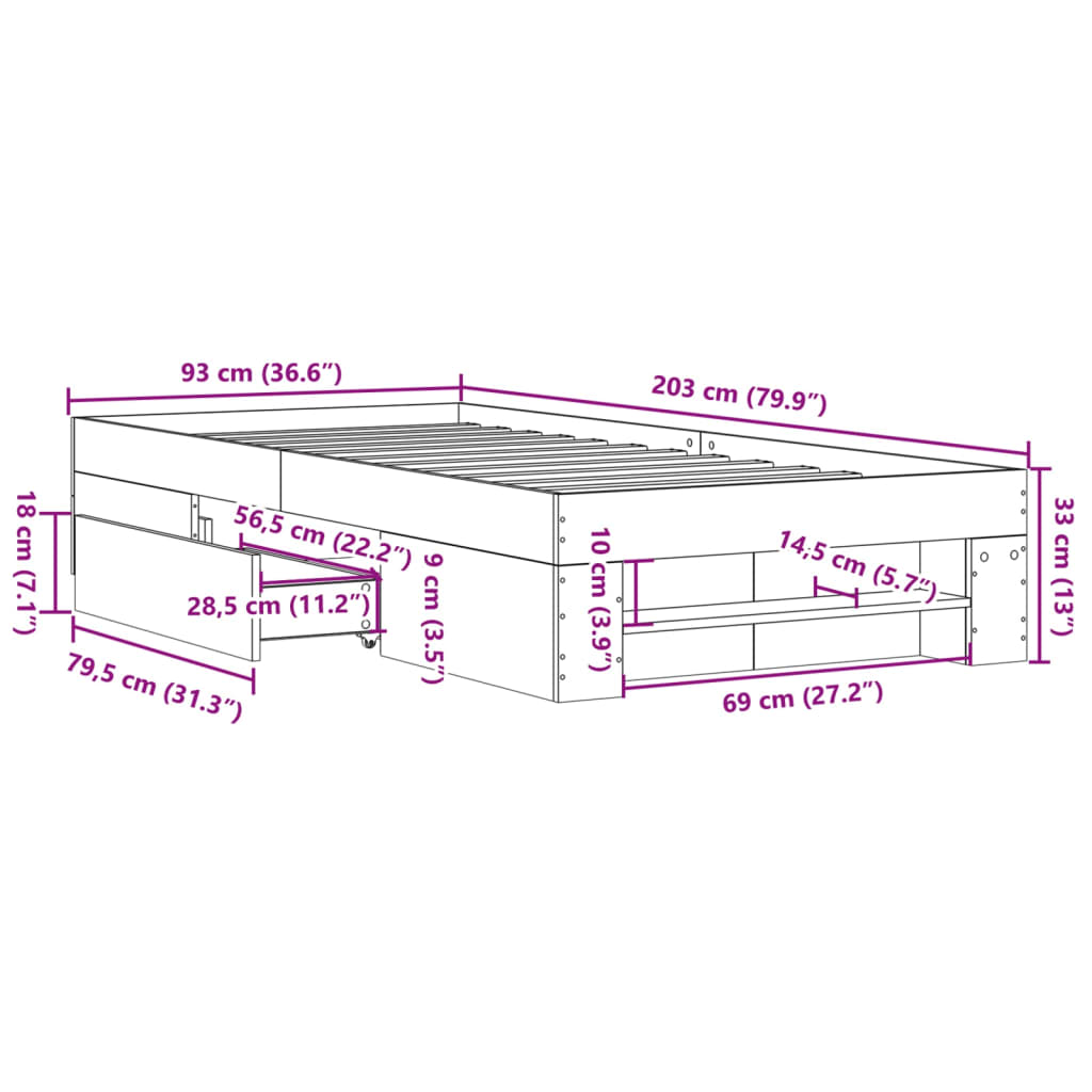 Bedframe bewerkt hout bruin eikenkleur 90x200 cm Bedden & bedframes | Creëer jouw Trendy Thuis | Gratis bezorgd & Retour | Trendy.nl