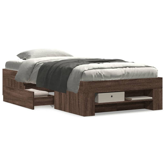 Bedframe bewerkt hout bruin eikenkleur 90x200 cm Bedden & bedframes | Creëer jouw Trendy Thuis | Gratis bezorgd & Retour | Trendy.nl