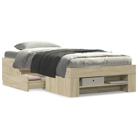 Bedframe bewerkt hout sonoma eikenkleurig 90x190 cm Bedden & bedframes | Creëer jouw Trendy Thuis | Gratis bezorgd & Retour | Trendy.nl