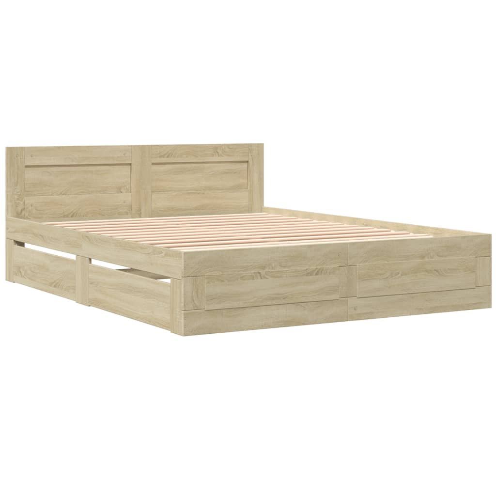 Bedframe met hoofdbord sonoma eikenkleurig 160x200 cm Bedden & bedframes | Creëer jouw Trendy Thuis | Gratis bezorgd & Retour | Trendy.nl