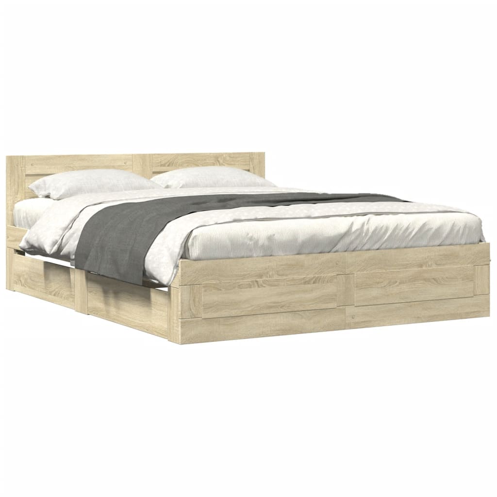 Bedframe met hoofdbord sonoma eikenkleurig 160x200 cm Bedden & bedframes | Creëer jouw Trendy Thuis | Gratis bezorgd & Retour | Trendy.nl