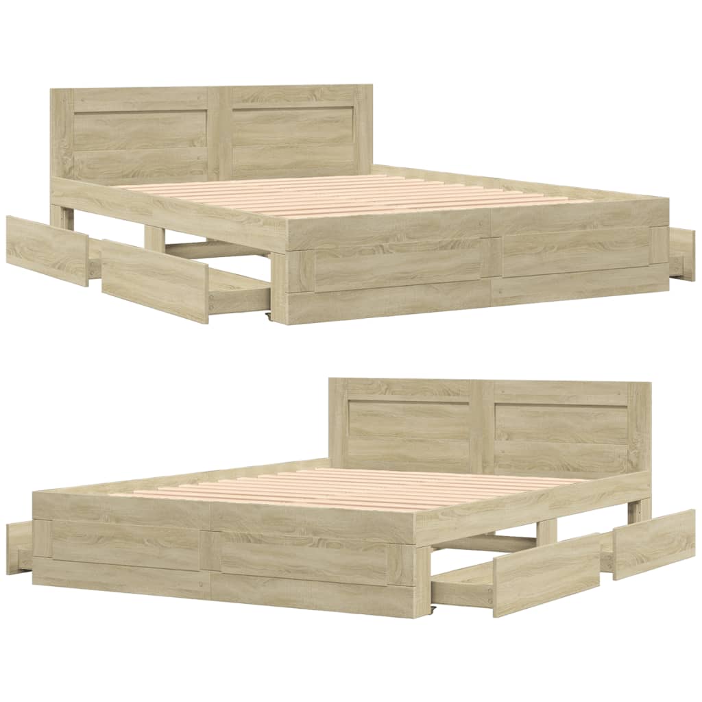 Bedframe met hoofdbord sonoma eikenkleurig 160x200 cm Bedden & bedframes | Creëer jouw Trendy Thuis | Gratis bezorgd & Retour | Trendy.nl