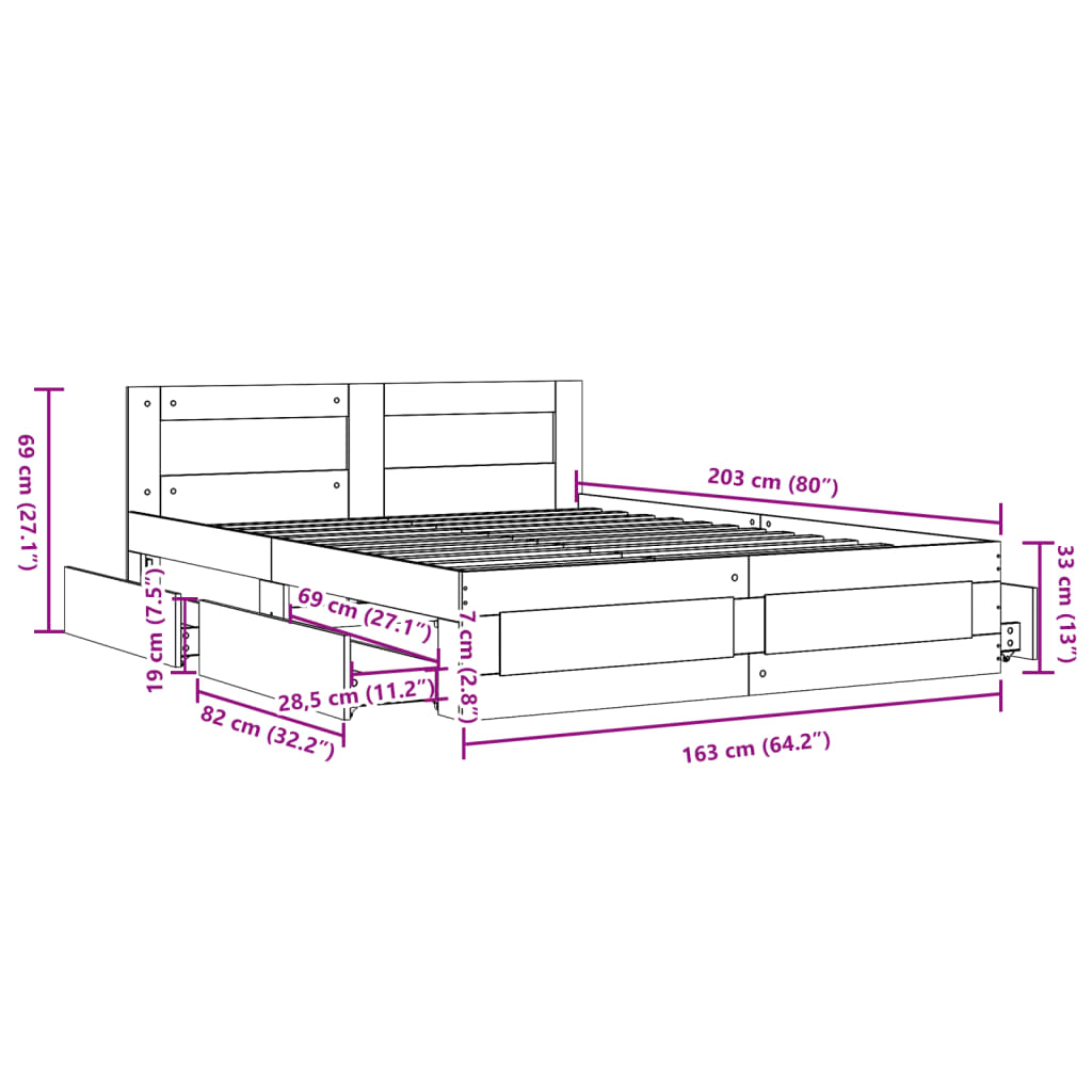 Bedframe met hoofdbord sonoma eikenkleurig 160x200 cm Bedden & bedframes | Creëer jouw Trendy Thuis | Gratis bezorgd & Retour | Trendy.nl