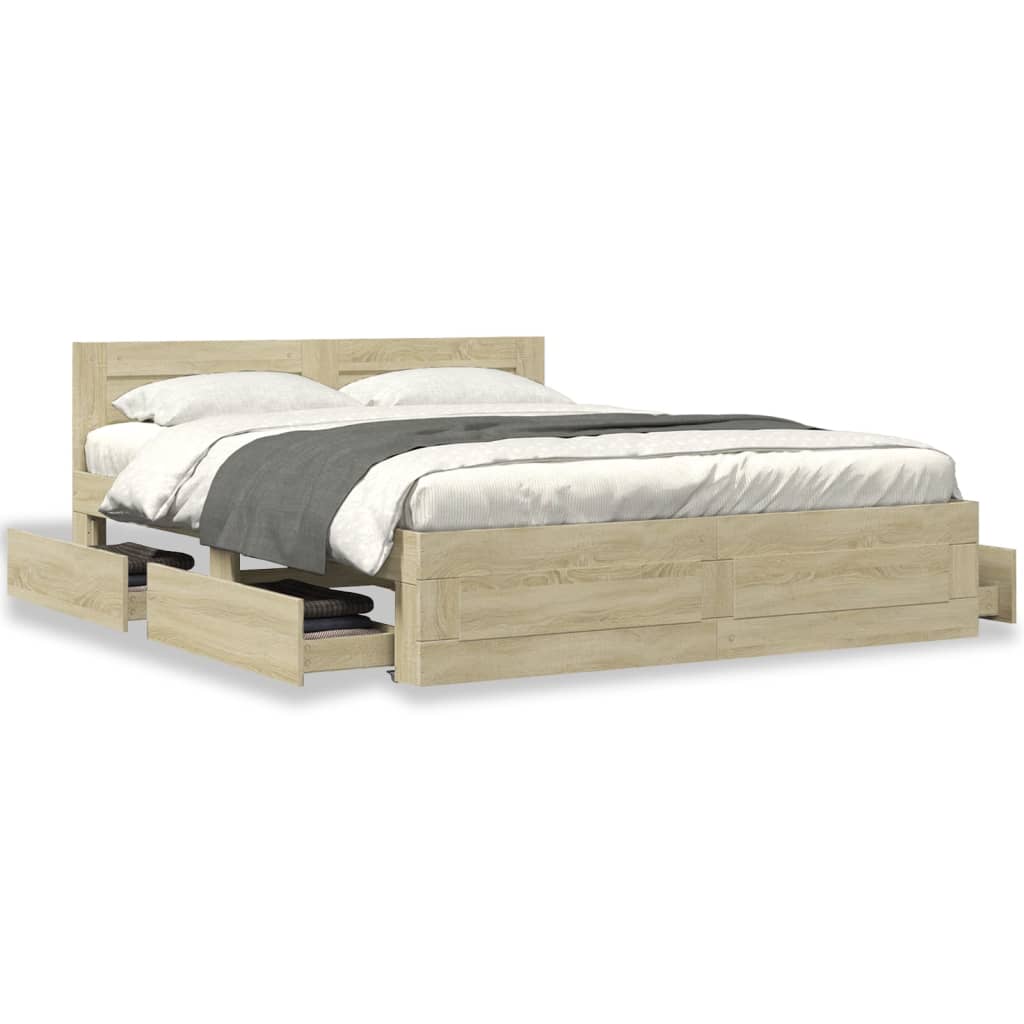 Bedframe met hoofdbord sonoma eikenkleurig 160x200 cm Bedden & bedframes | Creëer jouw Trendy Thuis | Gratis bezorgd & Retour | Trendy.nl