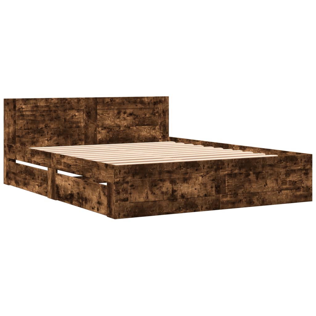 Bedframe met hoofdeinde bewerkt hout gerookt eiken 160x200 cm Bedden & bedframes | Creëer jouw Trendy Thuis | Gratis bezorgd & Retour | Trendy.nl