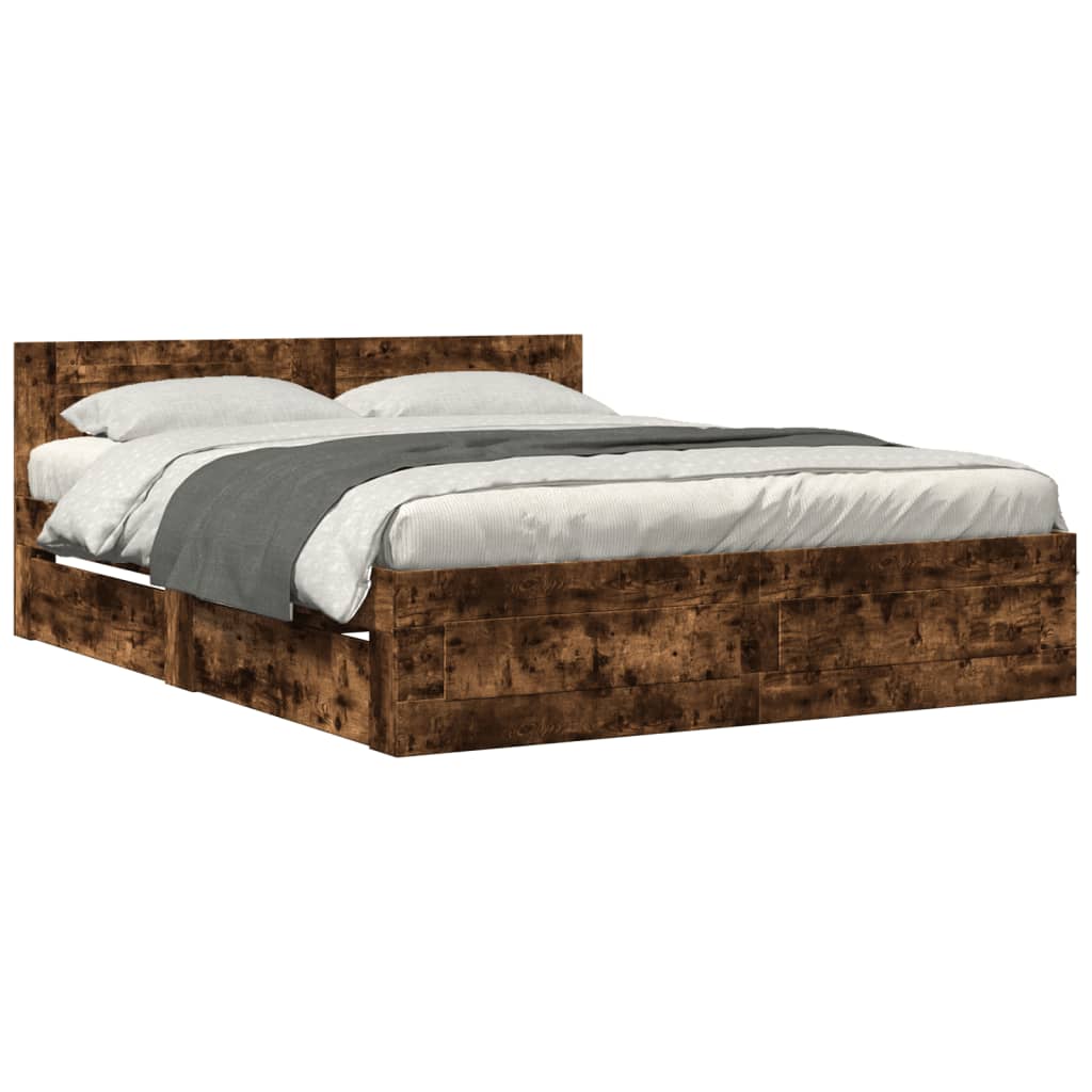 Bedframe met hoofdeinde bewerkt hout gerookt eiken 160x200 cm Bedden & bedframes | Creëer jouw Trendy Thuis | Gratis bezorgd & Retour | Trendy.nl