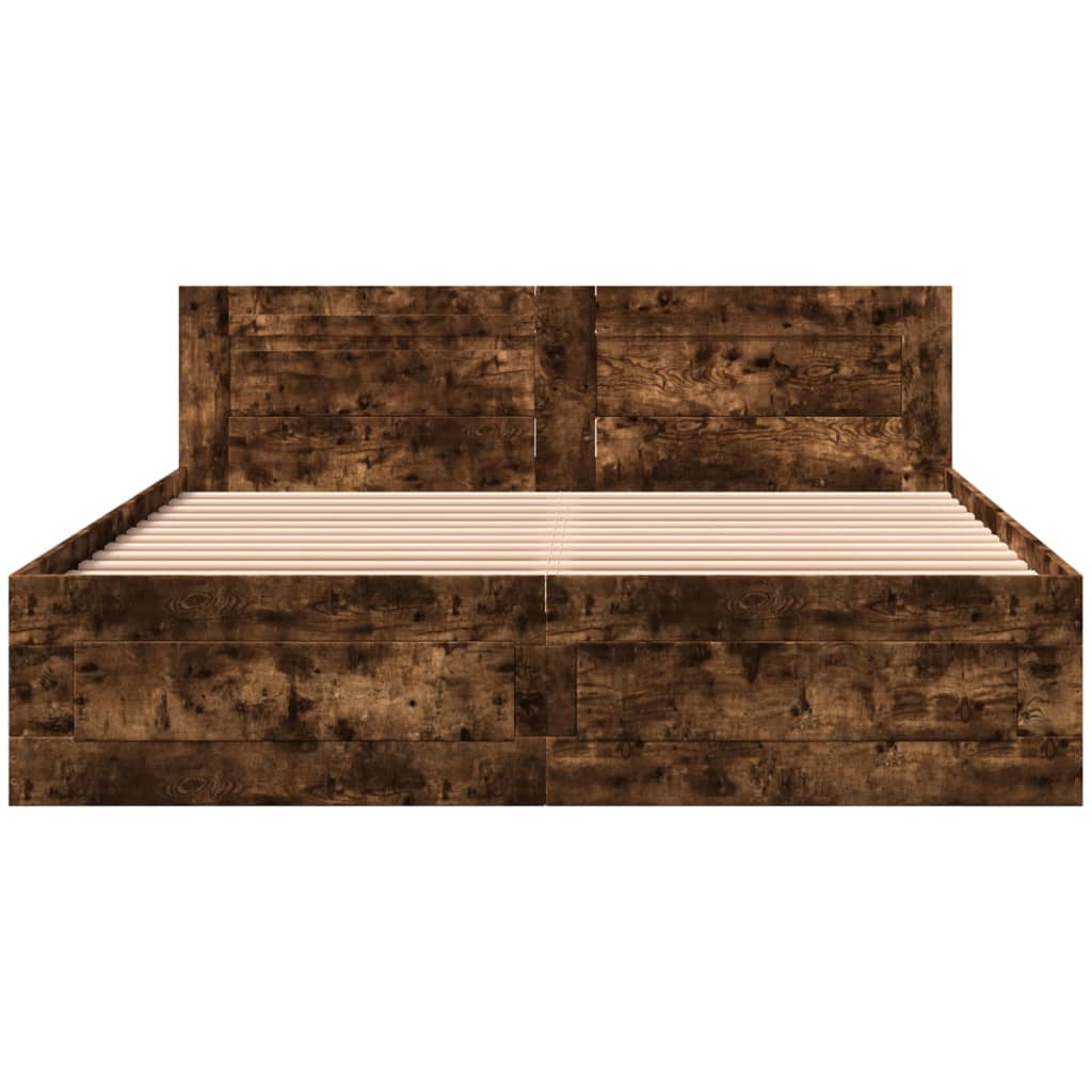 Bedframe met hoofdeinde bewerkt hout gerookt eiken 160x200 cm Bedden & bedframes | Creëer jouw Trendy Thuis | Gratis bezorgd & Retour | Trendy.nl