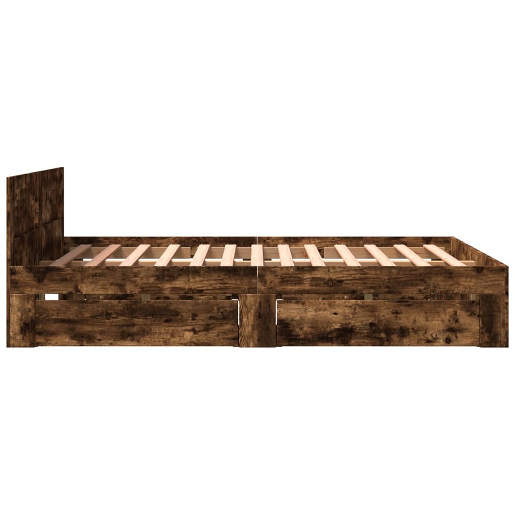 Bedframe met hoofdeinde bewerkt hout gerookt eiken 160x200 cm Bedden & bedframes | Creëer jouw Trendy Thuis | Gratis bezorgd & Retour | Trendy.nl