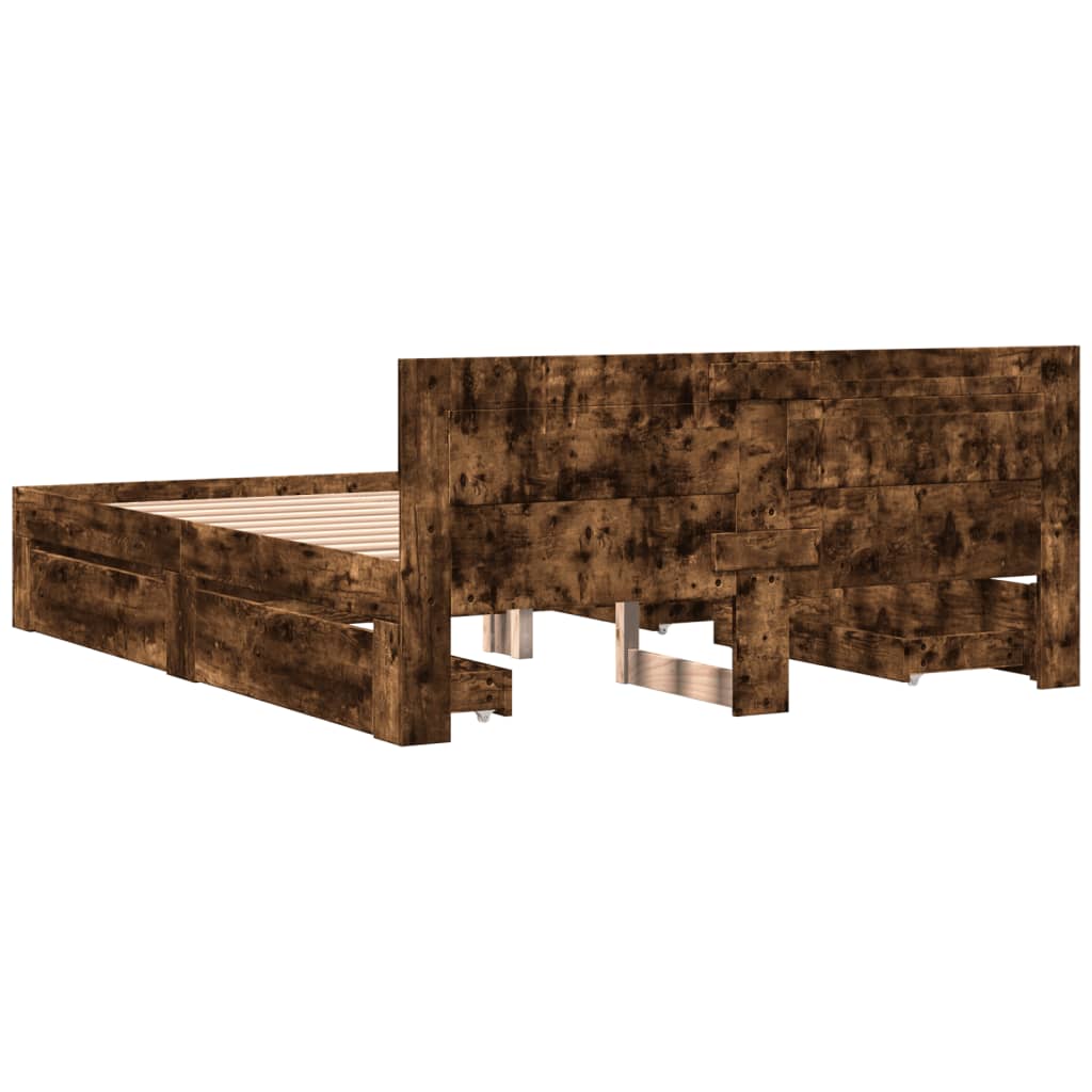 Bedframe met hoofdeinde bewerkt hout gerookt eiken 160x200 cm Bedden & bedframes | Creëer jouw Trendy Thuis | Gratis bezorgd & Retour | Trendy.nl