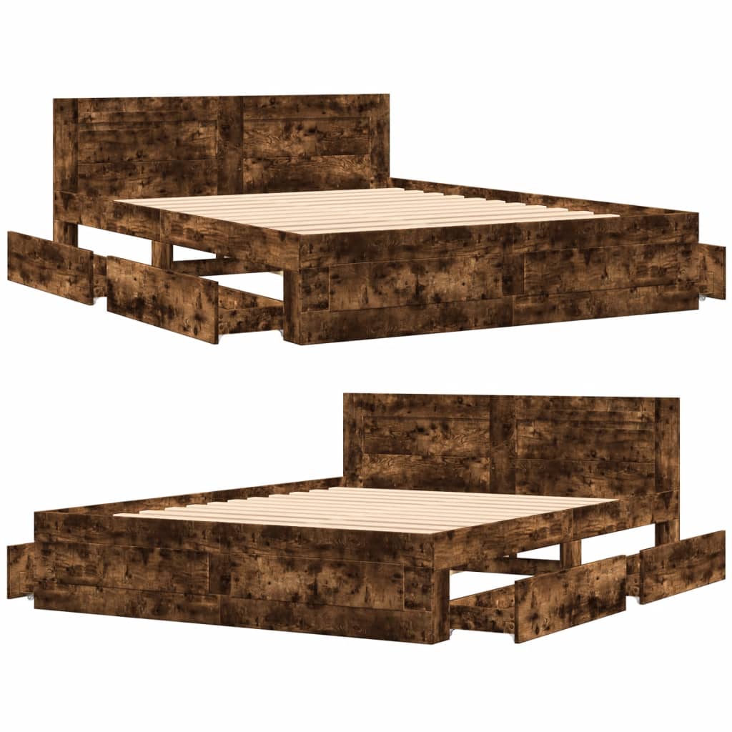 Bedframe met hoofdeinde bewerkt hout gerookt eiken 160x200 cm Bedden & bedframes | Creëer jouw Trendy Thuis | Gratis bezorgd & Retour | Trendy.nl