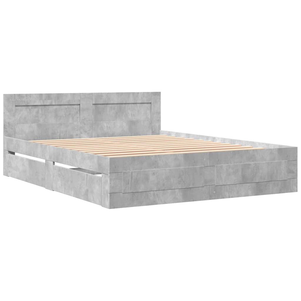 Bedframe met hoofdeinde bewerkt hout betongrijs 150x200 cm Bedden & bedframes | Creëer jouw Trendy Thuis | Gratis bezorgd & Retour | Trendy.nl