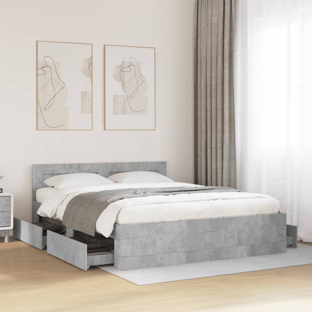 Bedframe met hoofdeinde bewerkt hout betongrijs 150x200 cm Bedden & bedframes | Creëer jouw Trendy Thuis | Gratis bezorgd & Retour | Trendy.nl