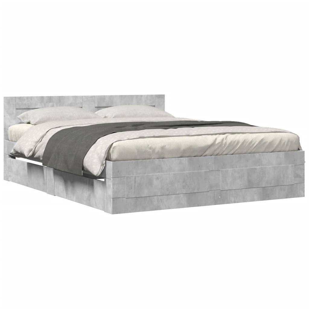 Bedframe met hoofdeinde bewerkt hout betongrijs 150x200 cm Bedden & bedframes | Creëer jouw Trendy Thuis | Gratis bezorgd & Retour | Trendy.nl