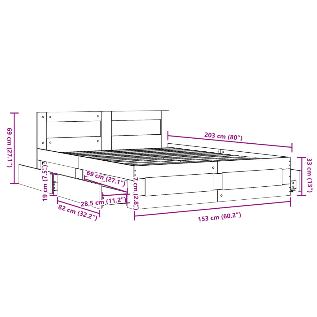 Bedframe met hoofdeinde bewerkt hout betongrijs 150x200 cm Bedden & bedframes | Creëer jouw Trendy Thuis | Gratis bezorgd & Retour | Trendy.nl