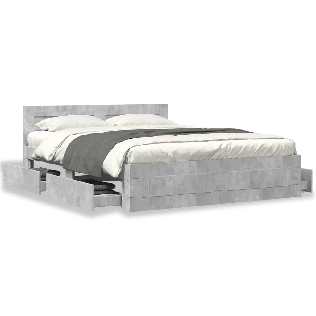 Bedframe met hoofdeinde bewerkt hout betongrijs 150x200 cm Bedden & bedframes | Creëer jouw Trendy Thuis | Gratis bezorgd & Retour | Trendy.nl