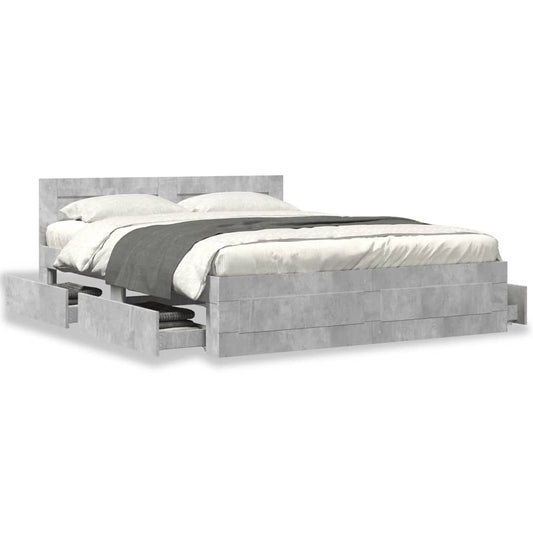 Bedframe met hoofdeinde bewerkt hout betongrijs 150x200 cm Bedden & bedframes | Creëer jouw Trendy Thuis | Gratis bezorgd & Retour | Trendy.nl