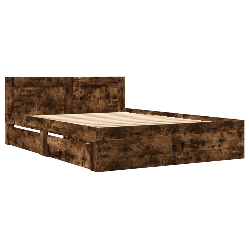 Bedframe met hoofdeinde bewerkt hout gerookt eiken 120x200 cm Bedden & bedframes | Creëer jouw Trendy Thuis | Gratis bezorgd & Retour | Trendy.nl