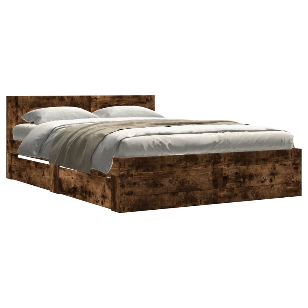 Bedframe met hoofdeinde bewerkt hout gerookt eiken 120x200 cm Bedden & bedframes | Creëer jouw Trendy Thuis | Gratis bezorgd & Retour | Trendy.nl