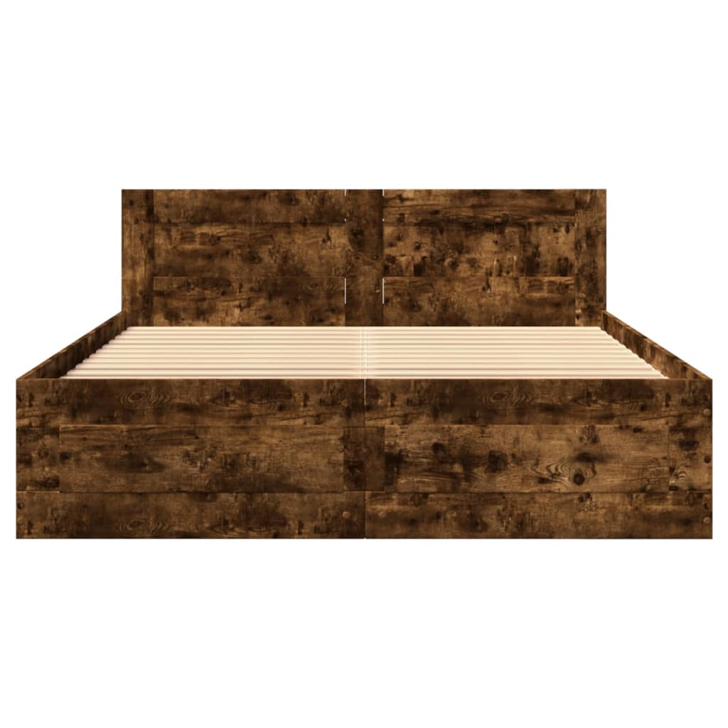 Bedframe met hoofdeinde bewerkt hout gerookt eiken 120x200 cm Bedden & bedframes | Creëer jouw Trendy Thuis | Gratis bezorgd & Retour | Trendy.nl