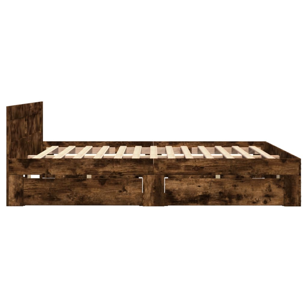 Bedframe met hoofdeinde bewerkt hout gerookt eiken 120x200 cm Bedden & bedframes | Creëer jouw Trendy Thuis | Gratis bezorgd & Retour | Trendy.nl