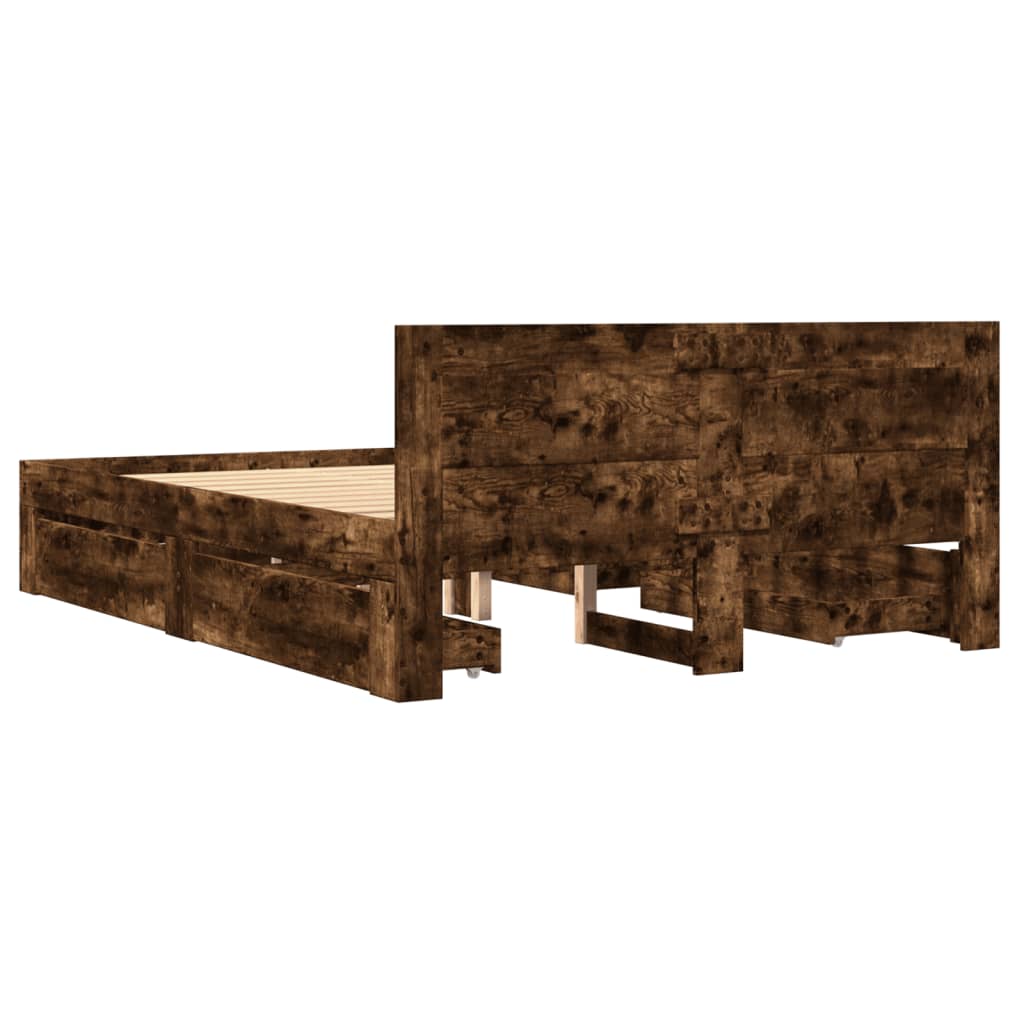 Bedframe met hoofdeinde bewerkt hout gerookt eiken 120x200 cm Bedden & bedframes | Creëer jouw Trendy Thuis | Gratis bezorgd & Retour | Trendy.nl