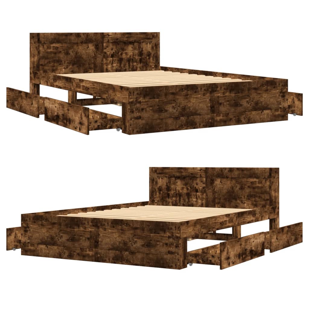 Bedframe met hoofdeinde bewerkt hout gerookt eiken 120x200 cm Bedden & bedframes | Creëer jouw Trendy Thuis | Gratis bezorgd & Retour | Trendy.nl