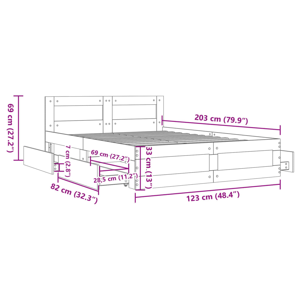 Bedframe met hoofdeinde bewerkt hout gerookt eiken 120x200 cm Bedden & bedframes | Creëer jouw Trendy Thuis | Gratis bezorgd & Retour | Trendy.nl