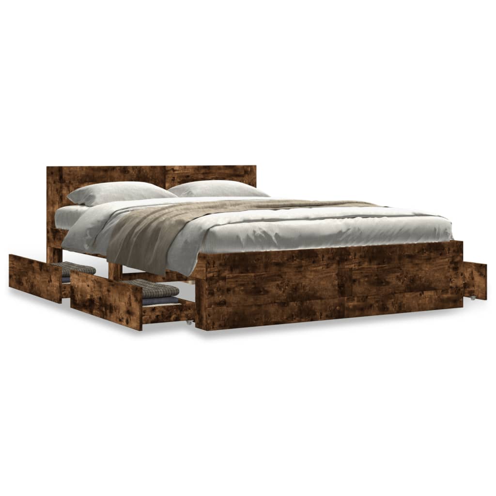 Bedframe met hoofdeinde bewerkt hout gerookt eiken 120x200 cm Bedden & bedframes | Creëer jouw Trendy Thuis | Gratis bezorgd & Retour | Trendy.nl