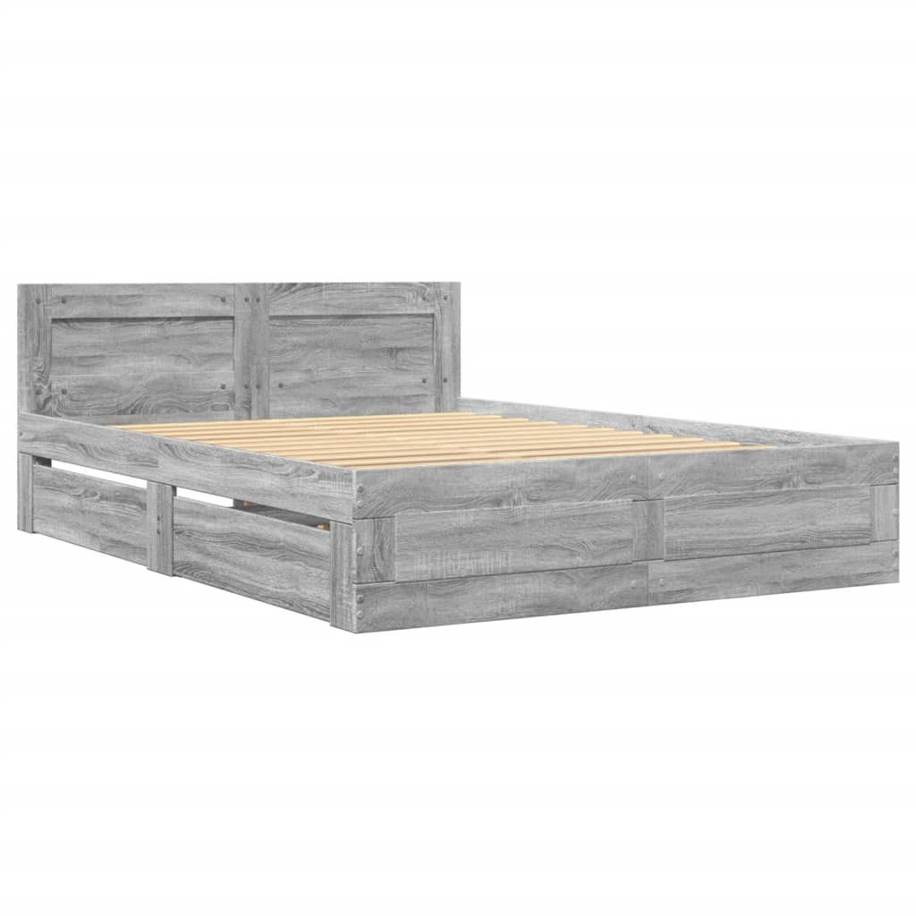 Bedframe met hoofdeinde bewerkt hout grijs sonoma 120x200 cm Bedden & bedframes | Creëer jouw Trendy Thuis | Gratis bezorgd & Retour | Trendy.nl