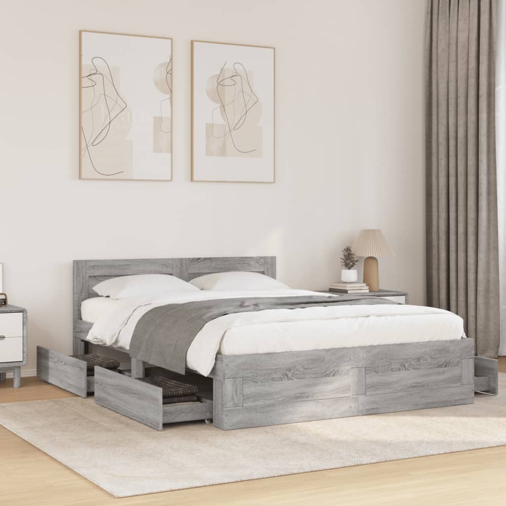 Bedframe met hoofdeinde bewerkt hout grijs sonoma 120x200 cm Bedden & bedframes | Creëer jouw Trendy Thuis | Gratis bezorgd & Retour | Trendy.nl