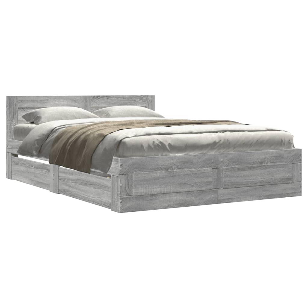 Bedframe met hoofdeinde bewerkt hout grijs sonoma 120x200 cm Bedden & bedframes | Creëer jouw Trendy Thuis | Gratis bezorgd & Retour | Trendy.nl