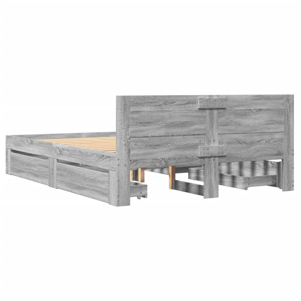 Bedframe met hoofdeinde bewerkt hout grijs sonoma 120x200 cm Bedden & bedframes | Creëer jouw Trendy Thuis | Gratis bezorgd & Retour | Trendy.nl