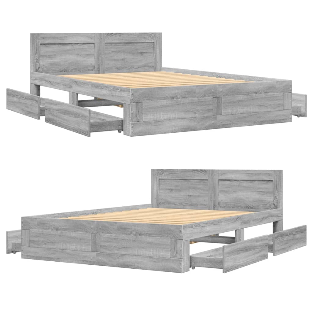 Bedframe met hoofdeinde bewerkt hout grijs sonoma 120x200 cm Bedden & bedframes | Creëer jouw Trendy Thuis | Gratis bezorgd & Retour | Trendy.nl