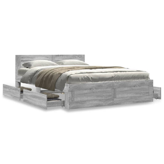 Bedframe met hoofdeinde bewerkt hout grijs sonoma 120x200 cm Bedden & bedframes | Creëer jouw Trendy Thuis | Gratis bezorgd & Retour | Trendy.nl