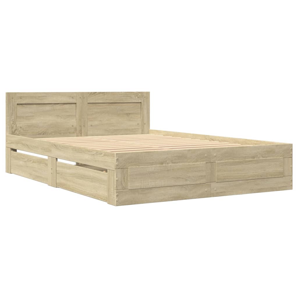 Bedframe met hoofdeinde bewerkt hout sonoma eiken 120x190 cm Bedden & bedframes | Creëer jouw Trendy Thuis | Gratis bezorgd & Retour | Trendy.nl