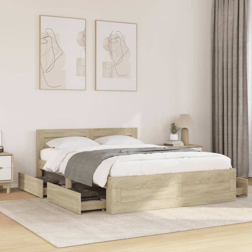 Bedframe met hoofdeinde bewerkt hout sonoma eiken 120x190 cm Bedden & bedframes | Creëer jouw Trendy Thuis | Gratis bezorgd & Retour | Trendy.nl