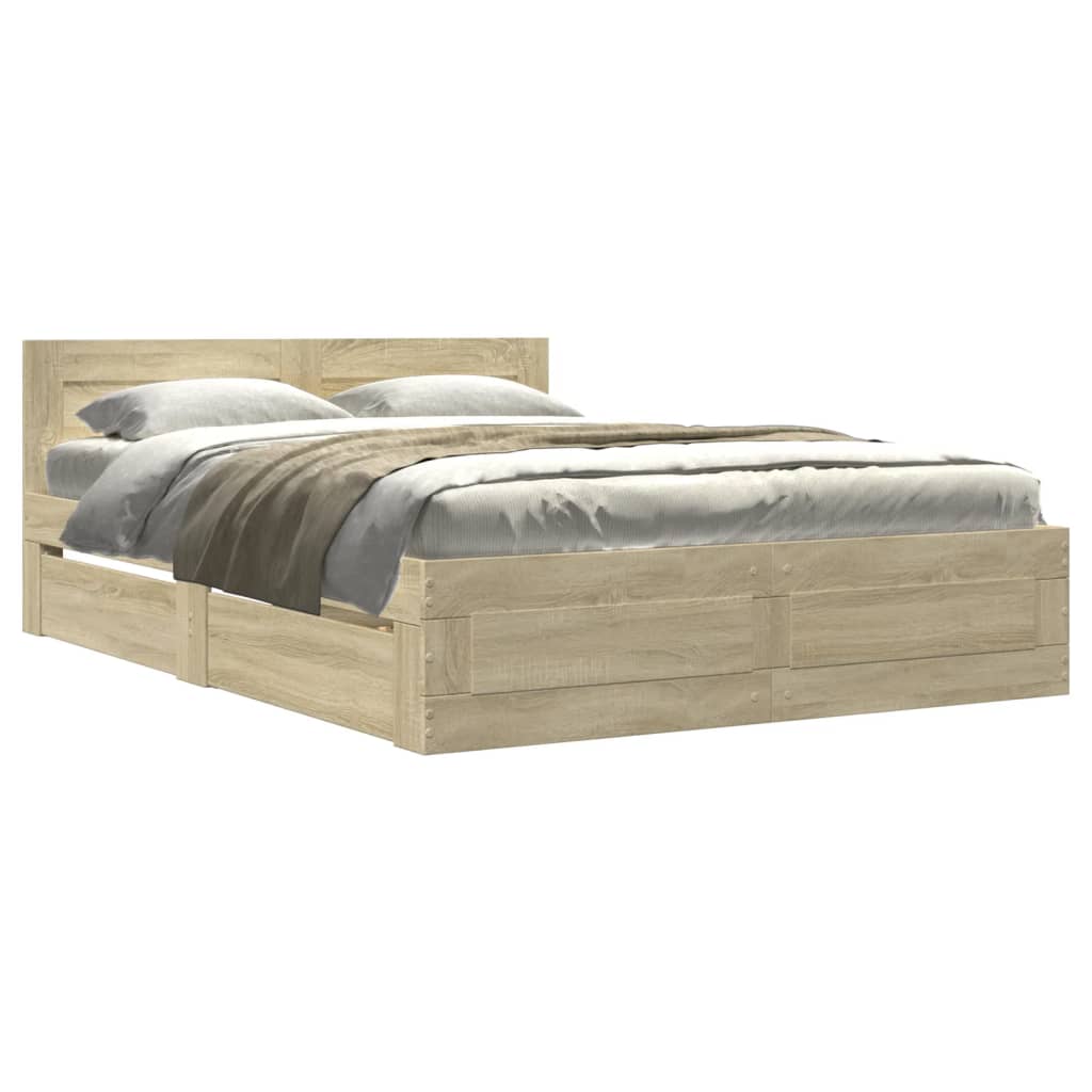 Bedframe met hoofdeinde bewerkt hout sonoma eiken 120x190 cm Bedden & bedframes | Creëer jouw Trendy Thuis | Gratis bezorgd & Retour | Trendy.nl