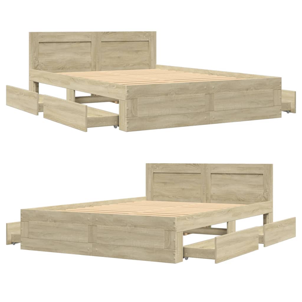 Bedframe met hoofdeinde bewerkt hout sonoma eiken 120x190 cm Bedden & bedframes | Creëer jouw Trendy Thuis | Gratis bezorgd & Retour | Trendy.nl