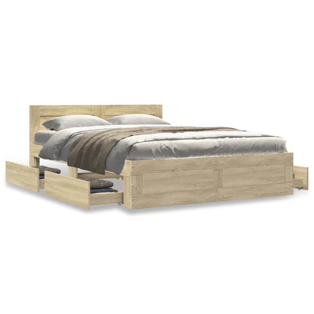 Bedframe met hoofdeinde bewerkt hout sonoma eiken 120x190 cm Bedden & bedframes | Creëer jouw Trendy Thuis | Gratis bezorgd & Retour | Trendy.nl