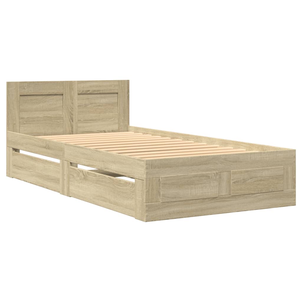 Bedframe met hoofdbord bewerkt hout sonoma eiken 75x190 cm Bedden & bedframes | Creëer jouw Trendy Thuis | Gratis bezorgd & Retour | Trendy.nl