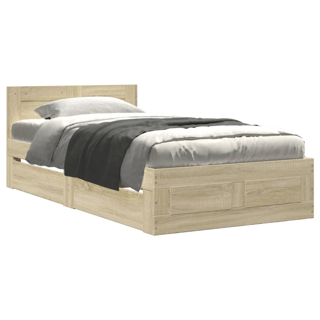 Bedframe met hoofdbord bewerkt hout sonoma eiken 75x190 cm Bedden & bedframes | Creëer jouw Trendy Thuis | Gratis bezorgd & Retour | Trendy.nl