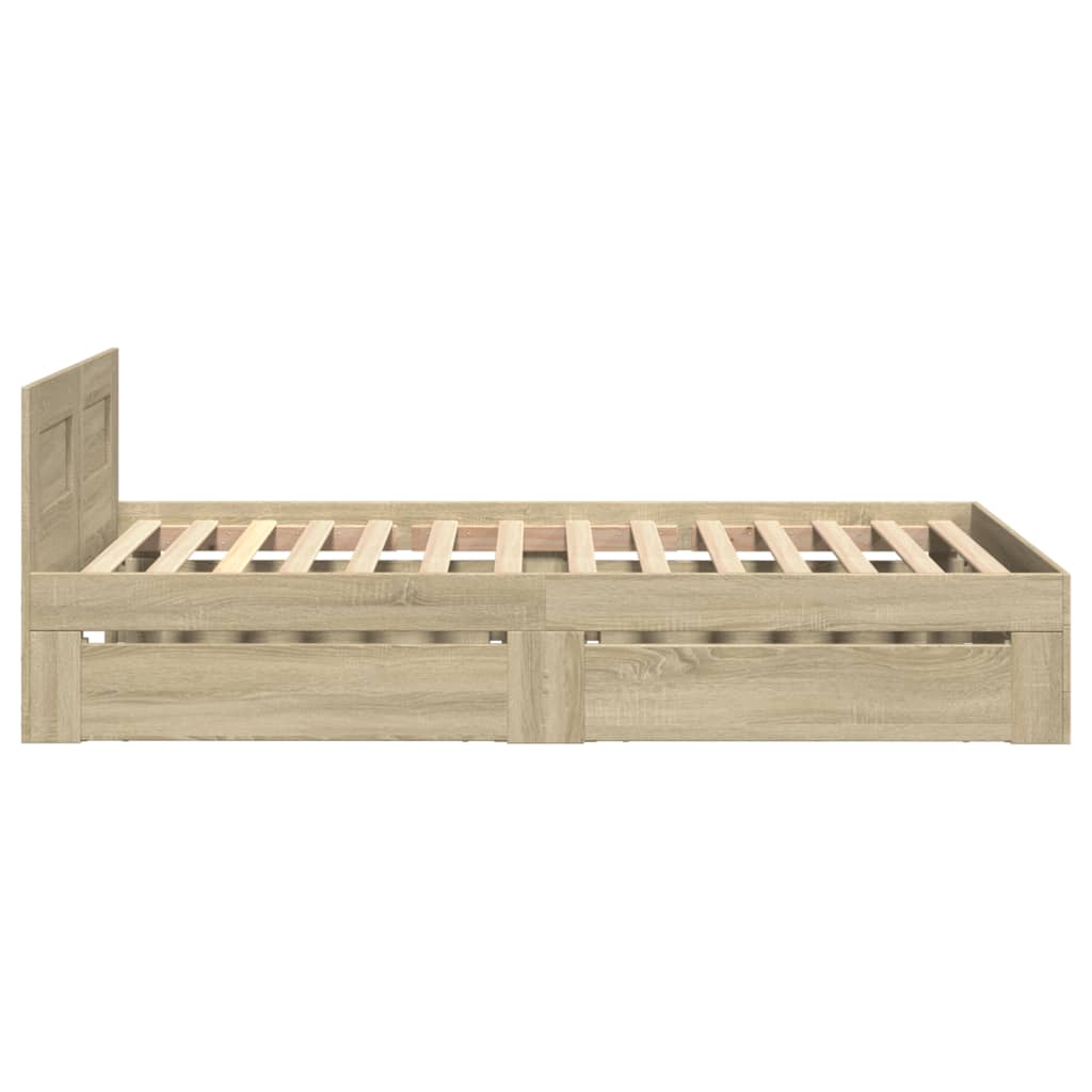 Bedframe met hoofdbord bewerkt hout sonoma eiken 75x190 cm Bedden & bedframes | Creëer jouw Trendy Thuis | Gratis bezorgd & Retour | Trendy.nl