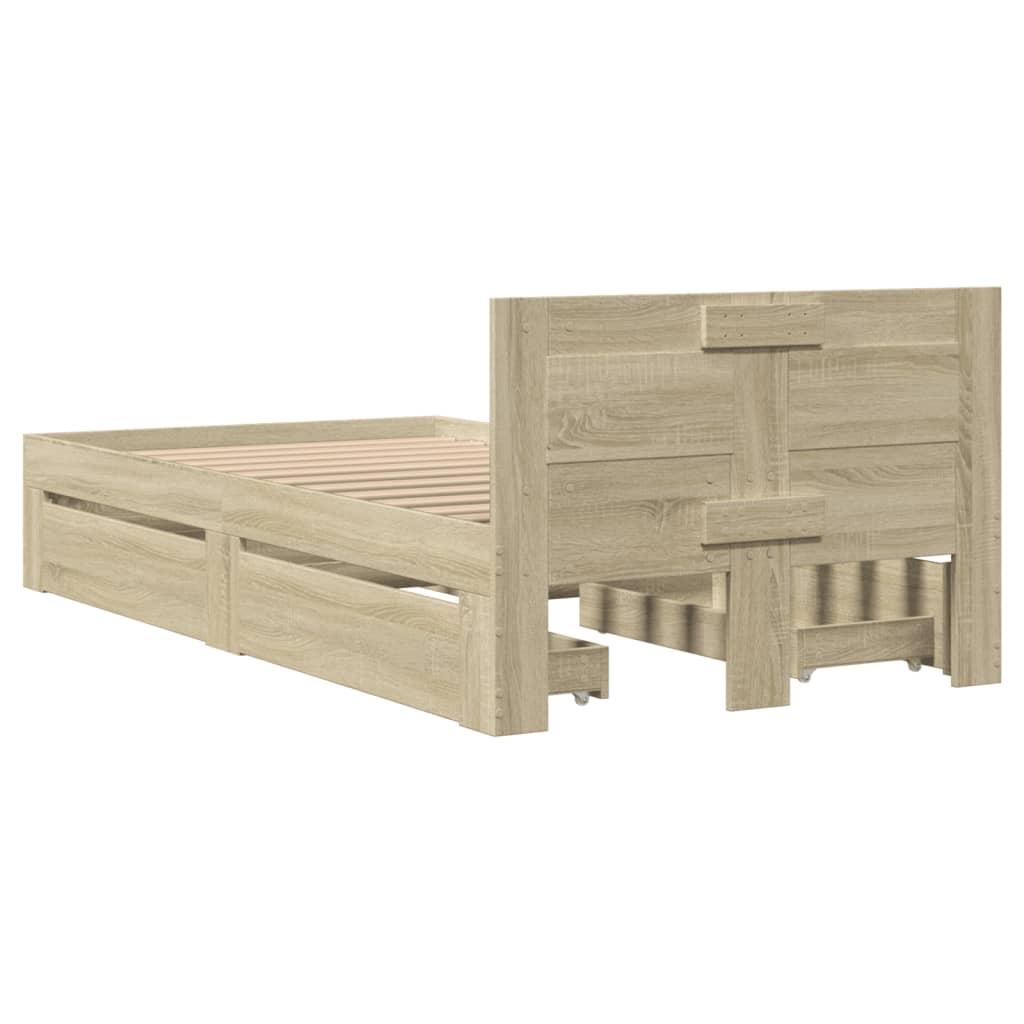 Bedframe met hoofdbord bewerkt hout sonoma eiken 75x190 cm Bedden & bedframes | Creëer jouw Trendy Thuis | Gratis bezorgd & Retour | Trendy.nl